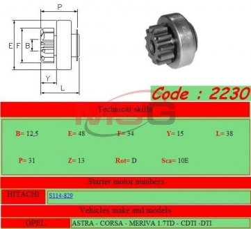 Бендикс стартера Mario Ghibaudi 2230