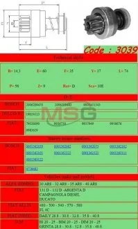 Бендікс стартера Mario Ghibaudi 3039