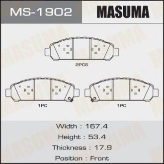 Колодка тормозная передняя Toyota Venza (09-16) MASUMA MS1902 (фото 1)