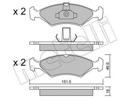 Тормозные колодки, дисковый тормоз (набор) Metelli 2200930 (фото 1)