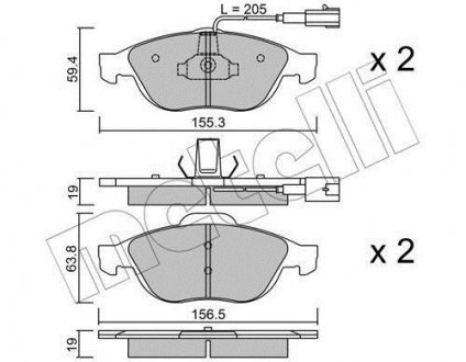 Тормозные колодки, дисковый тормоз (набор) Metelli 2202200