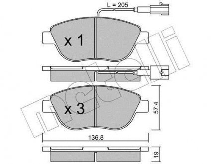 Тормозные колодки, дисковый тормоз (набор) Metelli 2203220 (фото 1)