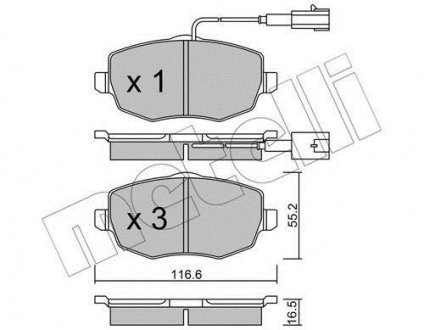 Тормозные колодки, дисковый тормоз (набор) Metelli 2205281 (фото 1)