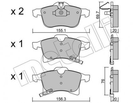 Гальмівні колодки, дискове гальмо (набір) Metelli 2205390