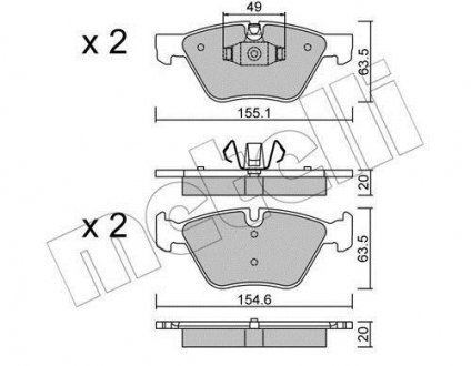 Тормозные колодки, дисковый тормоз (набор) Metelli 2205575 (фото 1)