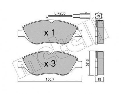 Тормозные колодки, дисковый тормоз (набор) Metelli 2205770 (фото 1)