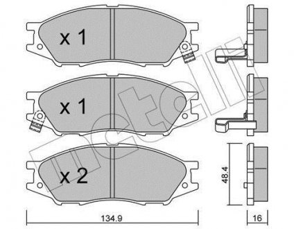 Гальмівні колодки, дискове гальмо (набір) Metelli 2208100 (фото 1)