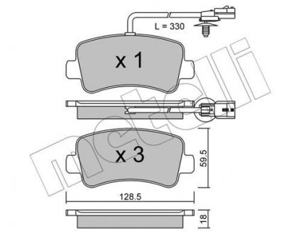 Гальмівні колодки, дискове гальмо (набір) Metelli 2208990