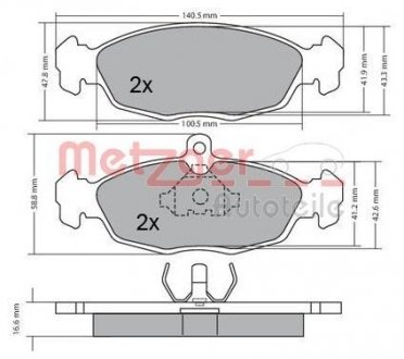 Колодки гальмівні (передні) Opel Combo/Astra F 91-05/Corsa A/B 82-00/Vectra A 88-95/Daewoo Lanos 97 METZGER 1170015 (фото 1)