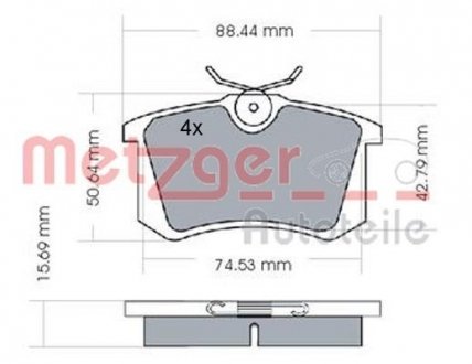 Колодки гальмівні (задні) VW Golf/Passat 83-02/ Peugeot 405 87-96 (87.1x52.8x15.1) METZGER 1170022