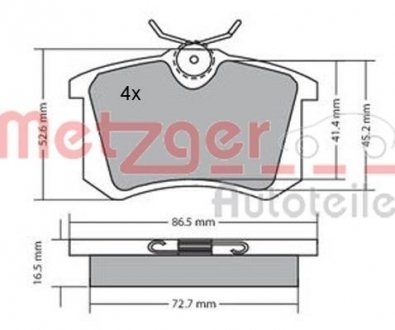 Колодки гальмівні (задні) VW Golf/Passat 83-02/ Peugeot 405 87-96 (87.1x52.8x15.1) METZGER 1170060 (фото 1)