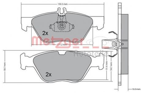 Колодки тормозные (передние) MB E-class (W210) 95-02 (ATE) METZGER 1170065