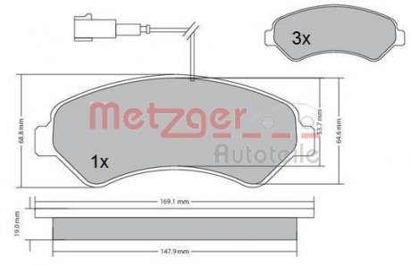 Колодки гальмівні (передні) Citroen Jumper/Fiat Ducato/Peugeot Boxer 06-R16 (з датчиком) METZGER 1170248