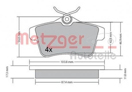 Колодки тормозные (задние) Citroen C4 09-/DS4/DS5 11-15/Peugeot 308/508/3008/5008 09-18 METZGER 1170335