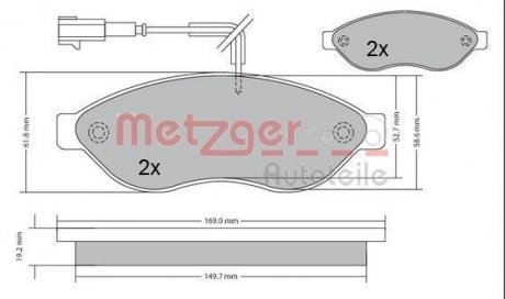 Колодки гальмівні (передні) Citroen Jumper/Fiat Ducato/Peugeot Boxer 06- (Brembo) Q+(з датчиком) METZGER 1170348