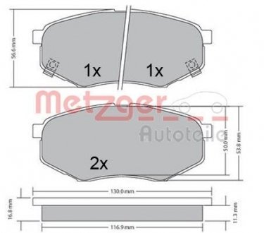 Колодки гальмівні (передні) Hyundai Accent I/II 89-06/Getz 02-11 (Akebono) METZGER 1170524 (фото 1)