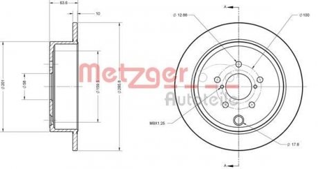 Диск гальмівний (задній) Subaru Forester 08-/Impreza 08-/Outback 08- (286x10) METZGER 6110099 (фото 1)