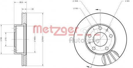 Диск гальмівний (передній) Citroen Jumper/Fiat Ducato/Peugeot Boxer 1.4t 94- (280x24) METZGER 6110104