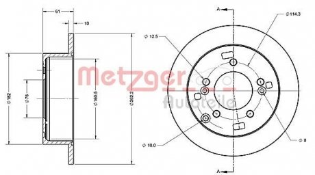 Диск тормозной (задний) Hyundai Sonata V/Tucson/Kia Sportage 04- (262x10.1) METZGER 6110299 (фото 1)