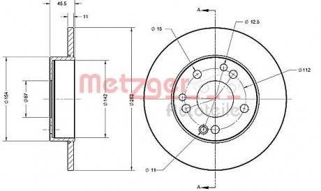 Диск тормозной (передний) MB 190 (W201) 2.0-2.5 D 82-93 (262x11) METZGER 6110326