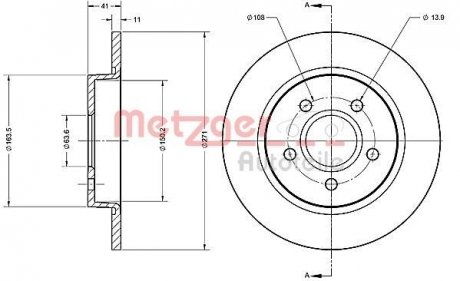 Диск тормозной (задний) Ford Focus III 10- (271x11) METZGER 6110566 (фото 1)