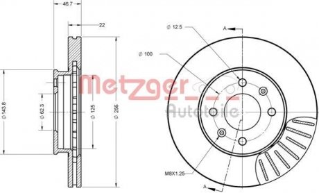 Диск тормозной (передний) Hyundai Accent III 05-10/Kia Rio II 05- (256x22) METZGER 6110707