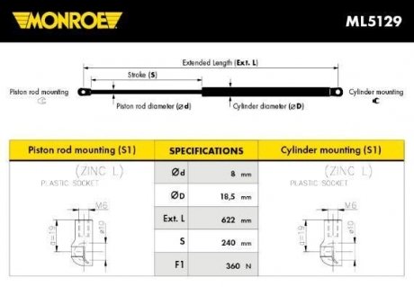 Пружина газова / помещения для груза MONROE ML5129