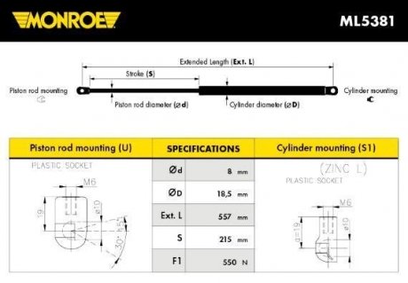 Пружина газова / помещения для груза MONROE ML5381