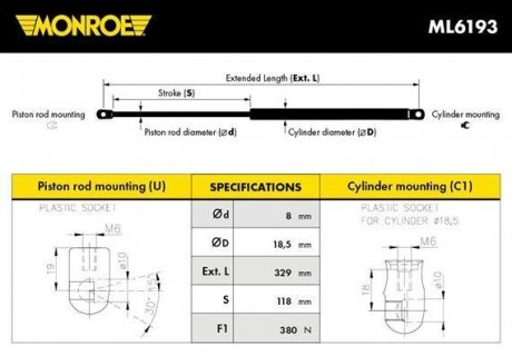 Газова пружина MONROE ML6193