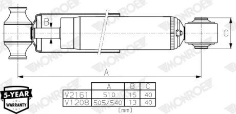 Амортизатор задн Лів/Прав FORD TOURNEO CUSTOM V362, TRANSIT CUSTOM V362 1.0H-2.2D 09.12-12.23 MONROE V1208