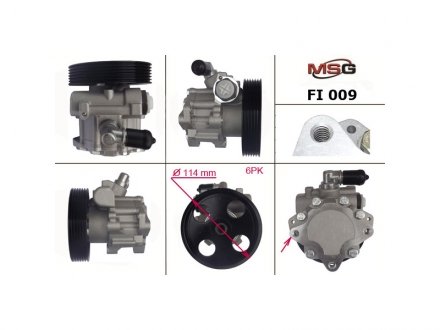Насос Г/У (з шківом Ø114mm 6pk) Citroen Jumpy/Scudo/Expert/Ulysse 95-07 MSG FI 009