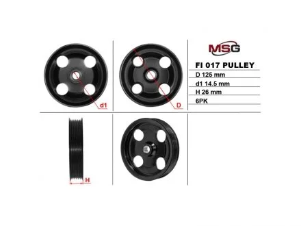 Фото шків насоса ГПК PEUGEOT EXPERT I (224) 00-06; CITROEN EVASION (22, U6) 99-02; FIAT ULYSSE (220) 94-02 MSG FI017PUL Шків насоса ГПК PEUGEOT EXPERT I (224) 00-06; CITROEN EVASION (22, U6) 99-02; FIAT ULYSSE (220) 94-02 MSG FI017PUL