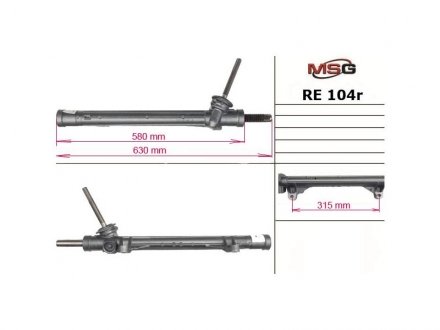 Рульова рейка без ГПК відновлена RENAULT KANGOO I (KC) 05-; RENAULT MEGANE II (BM0/1, CM0/1) 02-09; RENAULT SCENIC II (JM) 03-09 MSG RE104R