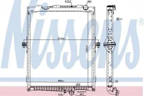 Радіатор двигуна (з рамою) EURO 6 RVI C, K, T, VOLVO FH, FH II, FH III, FH16, FH16 II, FH16 III D13A380-G13C460 01.03- NISSENS 65479