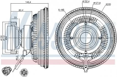 Віскомуфта вентилятора охолодження (кількість контактів: 5) VOLVO FM, FM II, FM12, FM9 D12C340-D9B380 08.98- NISSENS 86150