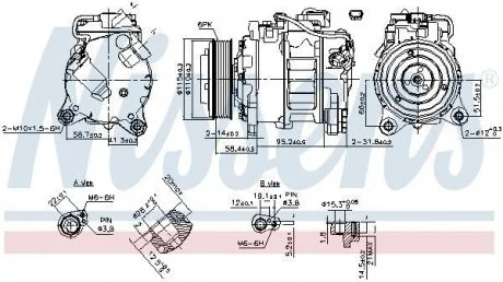 Компресор кондиціонера BMW 1 (F20), 1 (F21), 3 (F30, F80), 3 (F31), 3 GRAN TURISMO (F34), 4 (F32, F82), 4 (F33, F83), 4 GRAN COUPE (F36), X3 (F25), X4 (F26) 1.6-3.0D 09.10- NISSENS 890622