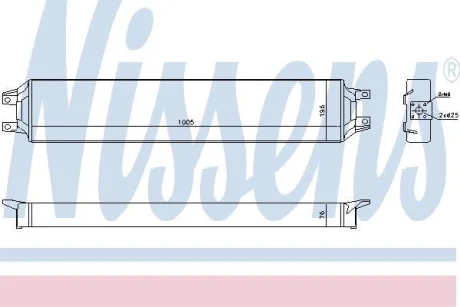 Масляний радіатор (196x76x1005мм, кількість ребер: 16, привод вентилятора) MERCEDES CITARO (O 530), CONECTO (O 345) OM457.934-OM457.975 01.98- NISSENS 90731