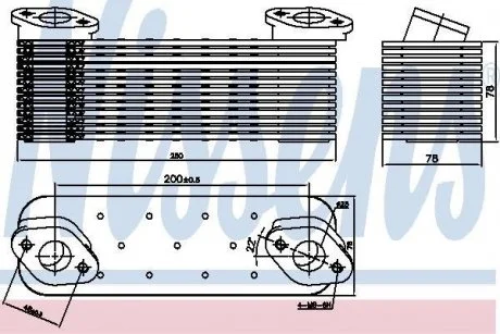 Масляний радіатор (78x103x255мм, кількість ребер: 13) MERCEDES AXOR, AXOR 2, MK, NG, O 303, O 340, O 404, SK, TOURISMO (O 350) OM401.905-OM457.981 08.73- NISSENS 90756