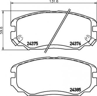 Колодки гальмові дискові передні Hyundai Elantra, Sonata, Tucson/Kia Sportage, Soul 1.6, 2.0 2.4 (04-) NISSHINBO NP6089 (фото 1)