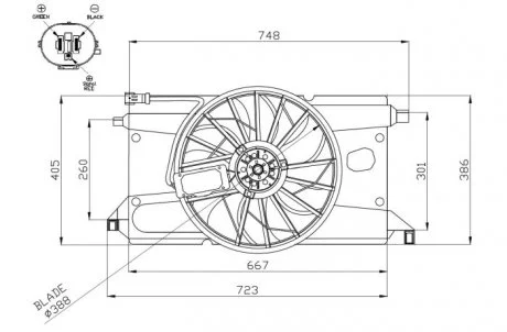 Вентилятор радіатора (з корпусом) FORD C-MAX, FOCUS C-MAX, FOCUS II, FOCUS II/KOMBI 1.4/1.6/2.0D 10.03-09.12 NRF 47961