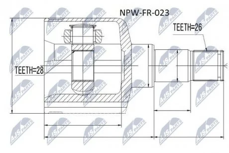 ШАРНІР РІВНИХ КУТОВИХ ШВИДКОСТЕЙ | FORD MONDEO 07-, GALAXY 06- /ЛІВ/ NTY NPW-FR-023