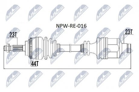 Піввісь права (+ABS) Renault Kangoo/Clio II 1.5dCi 06.01- L:740/A:23/K:23/ABS:44 NTY NPW-RE-016 (фото 1)