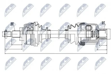 Привід передній Renault Duster 1.5D/1.2TCe/1.6 16V (z25x31x612) 4x4 10-> правий R NTY NPWRE054