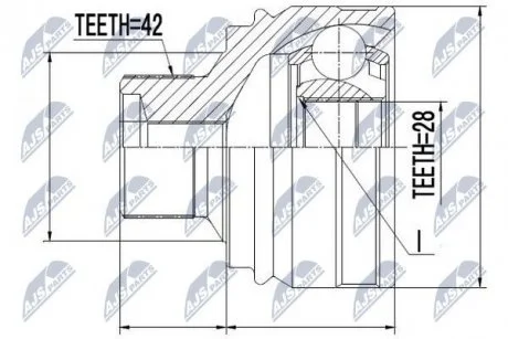 ШАРНІР РІВНИХ КУТОВИХ ШВИДКОСТЕЙ | AUDI A4/A5 1.8TFSI-3.2TFSI 12-, A6/A7 12-, Q5 12-, A8 10- /ПЕРЕД/ NTY NPZ-AU-054