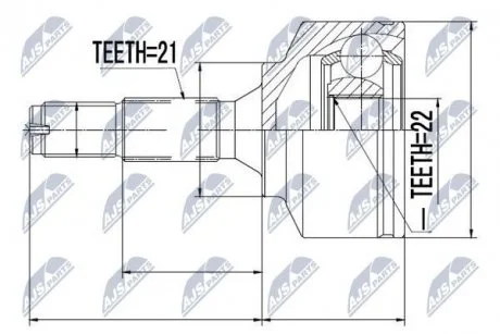 ШАРНІР РІВНИХ КУТОВИХ ШВИДКОСТЕЙ | CITROEN C2 1.6 80KW 03-, C3 1.4 65KW,1.4HDI,1.6 80KW 02-, 1.6HDI 05-, PEUGEOT 207 1.4 06-, 208 1.0,1.2,1.4,1.6,1.4HDI 12-, 1007 1.4 03- NTY NPZ-CT-011