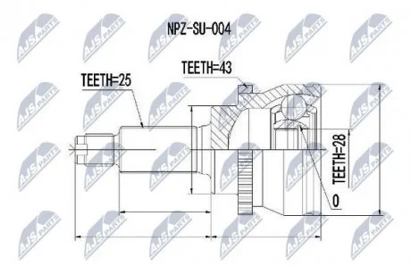 ШАРНІР РІВНИХ КУТОВИХ ШВИДКОСТЕЙ | SUZUKI IGNIS 1.3 05-, SUBARU JUSTY 1.3 03-07 NTY NPZ-SU-004