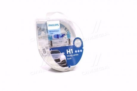 Лампа розжарювання H1 + W5W WhiteVision ultra 12V 55W P14,5s (+60) (3700K) компл.(вир-во) PHILIPS 12258WVUSM