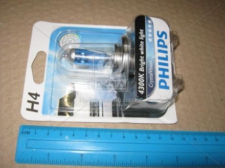 Лампа розжарювання H4 12V 60/55W P43t-38 Cristal Vision 1шт blister 4300K (вир-во) PHILIPS 12342CVB1