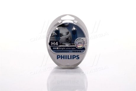 Лампа розжарювання H4 12V 60/55W P43t-38 Cristal Vision + 2x W5W 4300K (вир-во) PHILIPS 12342CVS2