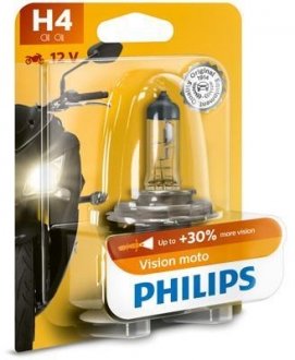 ЛампочкаH4 12V/60/55W P43T-38 +30% VISION MOTO. PHILIPS 12342PRBW